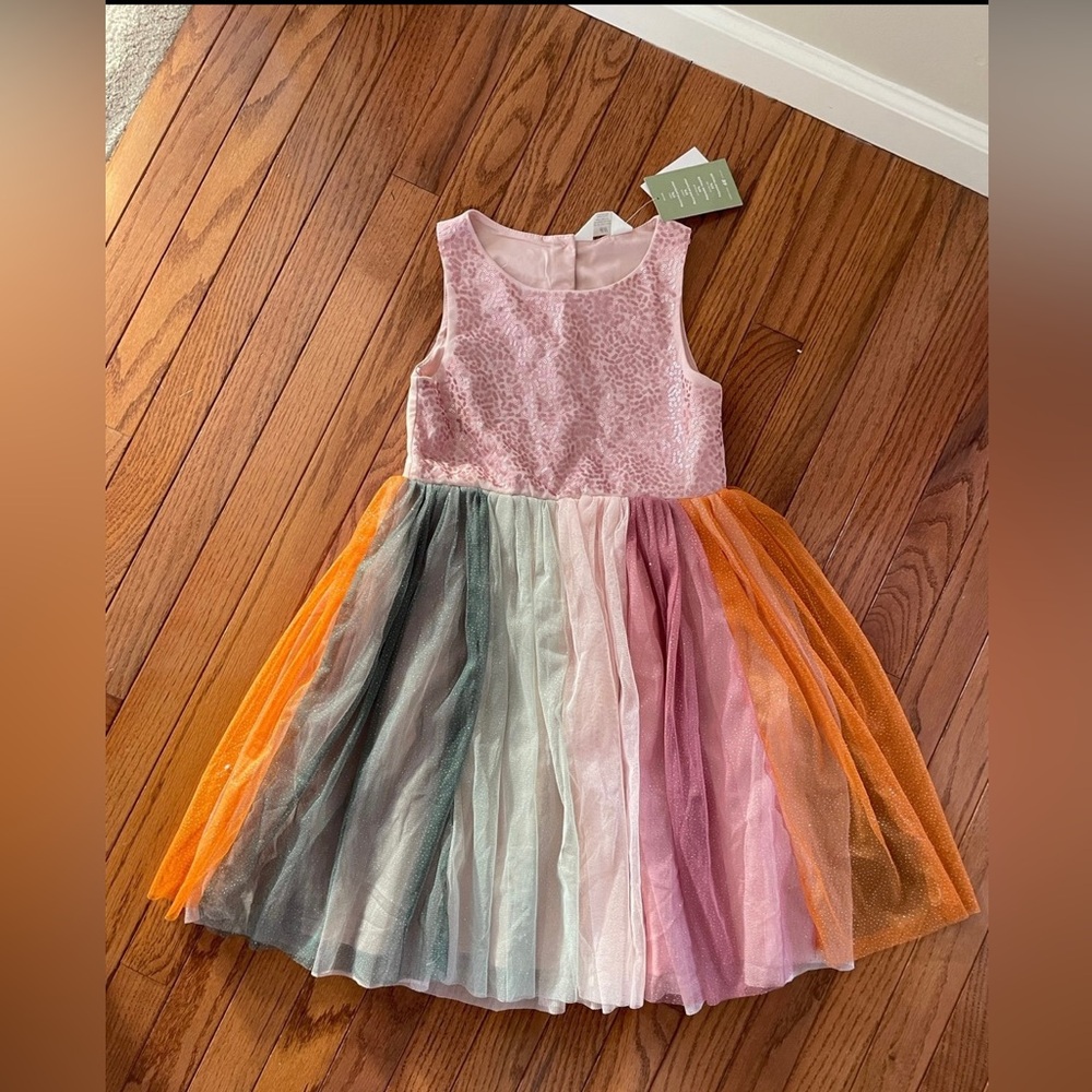 H&M 8 9 sequin tulle sleeveless dress pink green mauve orange birthday party